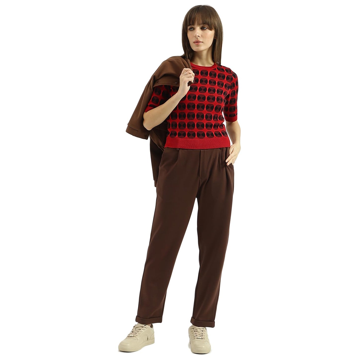 United Colors of Benetton Women's Cotton Round Neck Sweater (25A12F3D10EEG60C_Multicolour