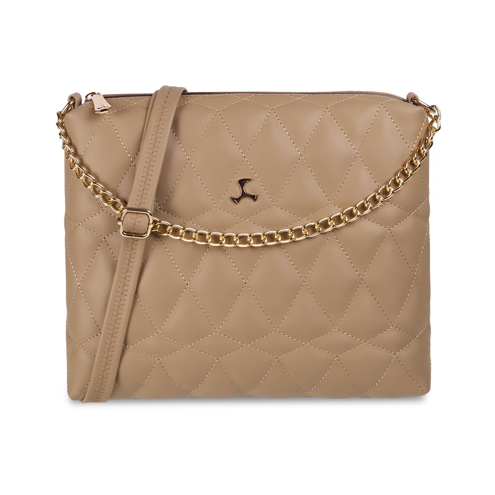 Mochi Women Beige Zip Top Sing Bag (66-7673)