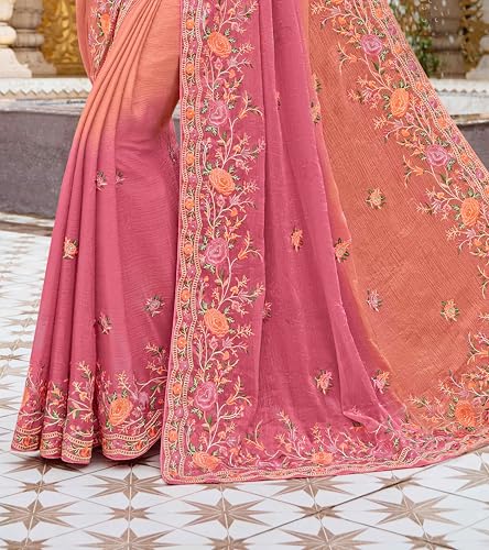 Laxmipati Sarees Women's Floral Embroidery Satin Saree in Multicolor Color with unstitched Blouse Material - Embrace Trendy Style And Timeless Elegance in this Exquisite Attire