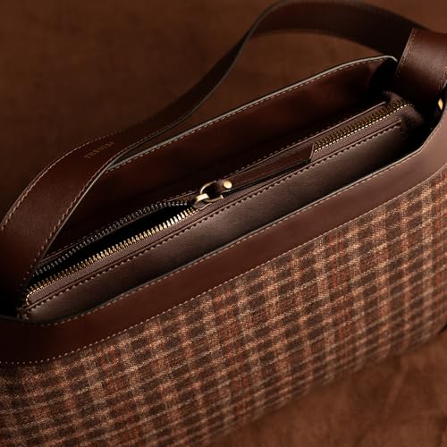 Theater Professor Harold Brown Tweed Shoulder Bag for Women Spacious Structured Handbag with Adjustable Shoulder Straps for Office Work and Travel