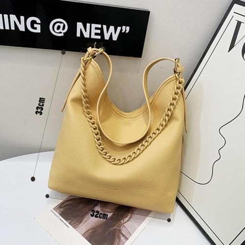 SIBY Large Capacity Tote Bag | Vintage Shoulder Purse with Acrylic Chains | PU Crossbody Messenger Bag - Yellow