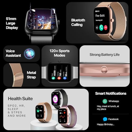 Fire-Boltt Ninja Call Pro Max Ultra Bluetooth Calling Smart Watch, 2.01" HD Display, 120+ Sports Modes, Health Suite, AI Voice Assistance, SpO2 Smartwatch for Men & Women - Silver Link