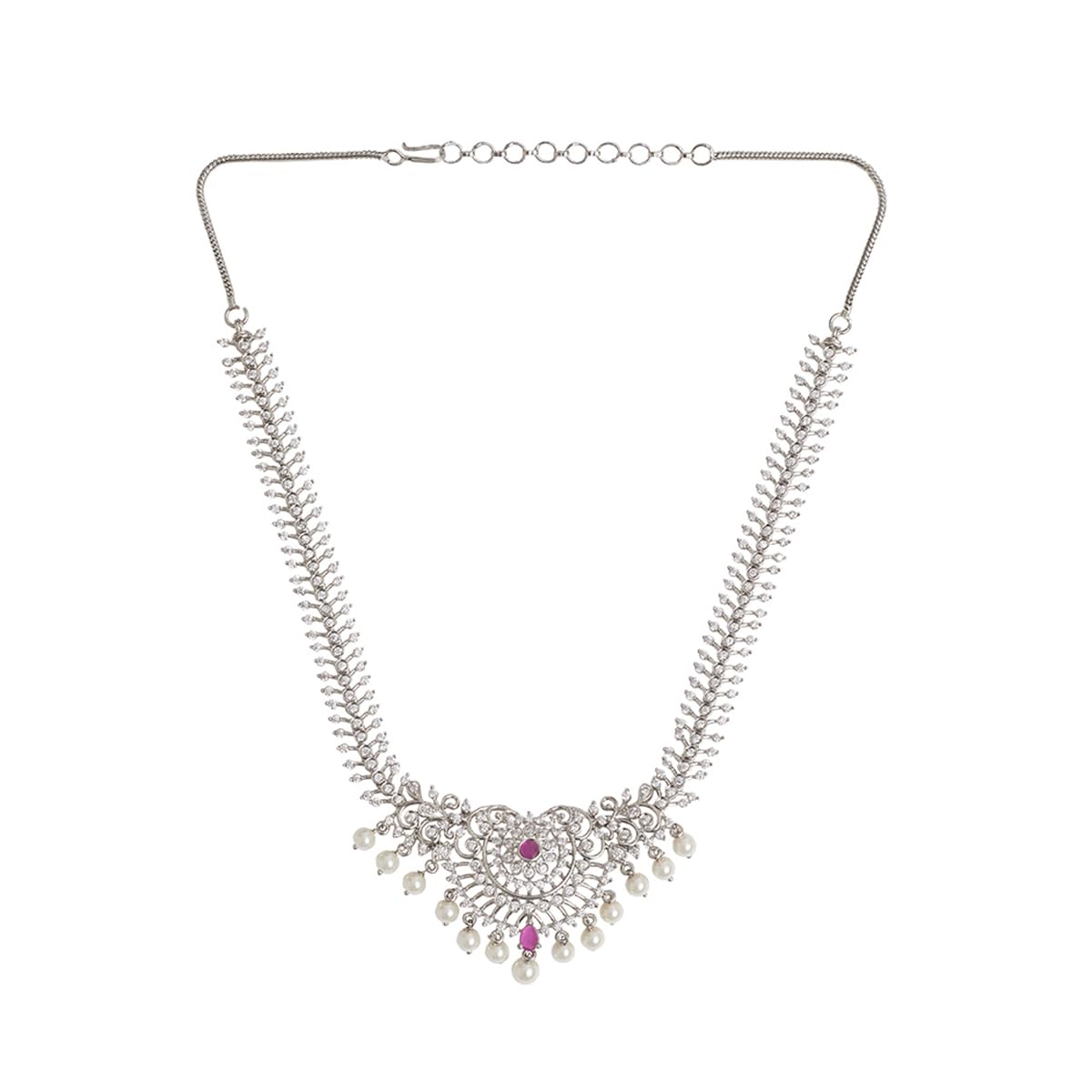 VOYLLA Cz Elegance Silver Plated Brass Necklace Set For Women|Womens Jewellery Set|Gift For Women|Womens Gift|Gift For Her|