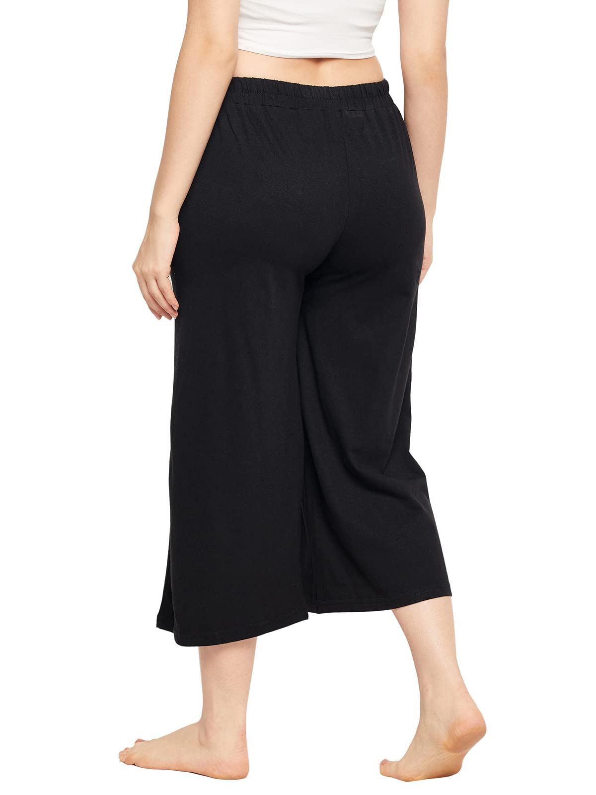Clovia Women's Cotton Chic Basic Flared Capri with Pocket (LB0182P13_Black_XL)