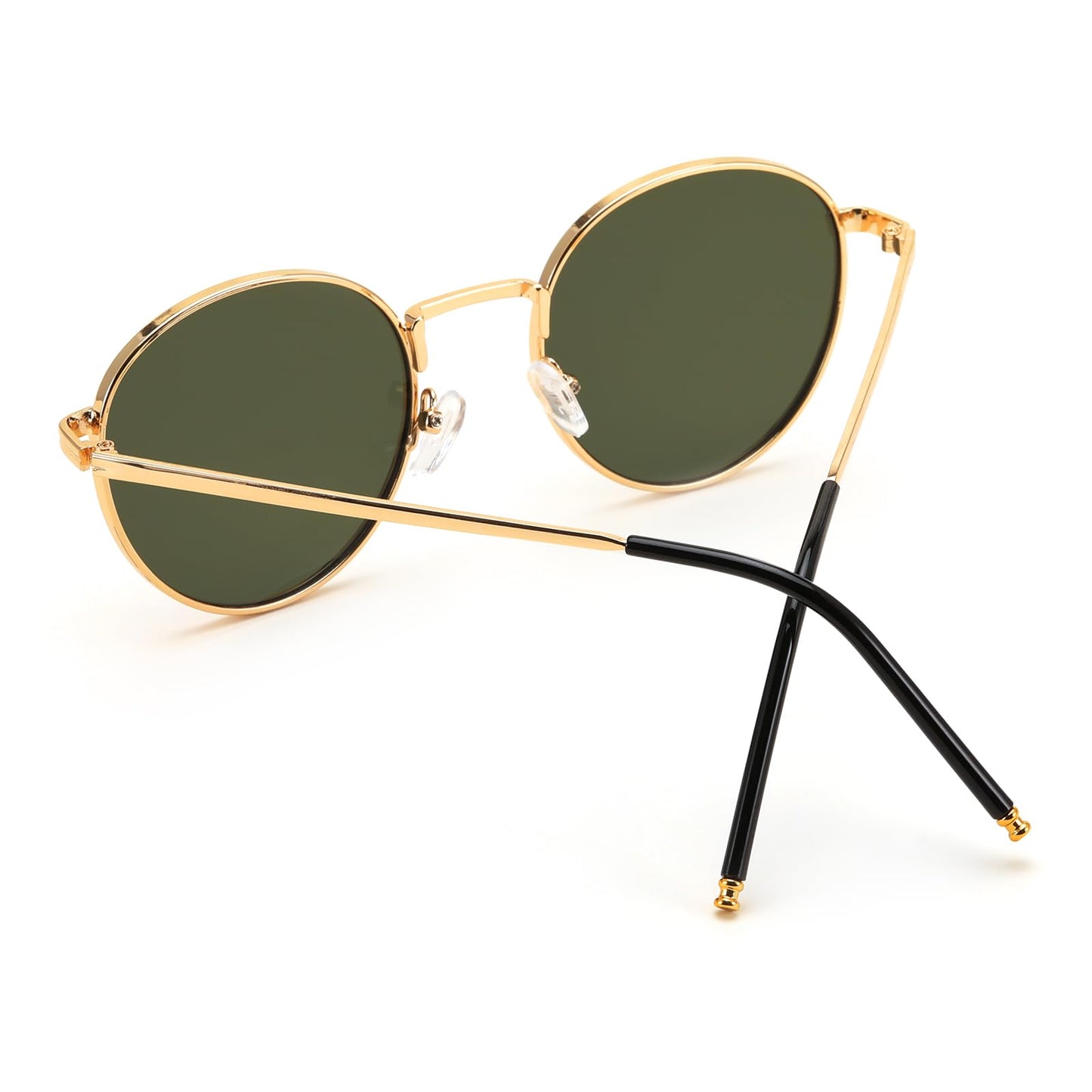 Karsaer Retro Round Metal Frame Non-Polarized Sunglasses Women Sun Protection Fashion Sun Shade Glasses E1092, Gold,Green, Size_51