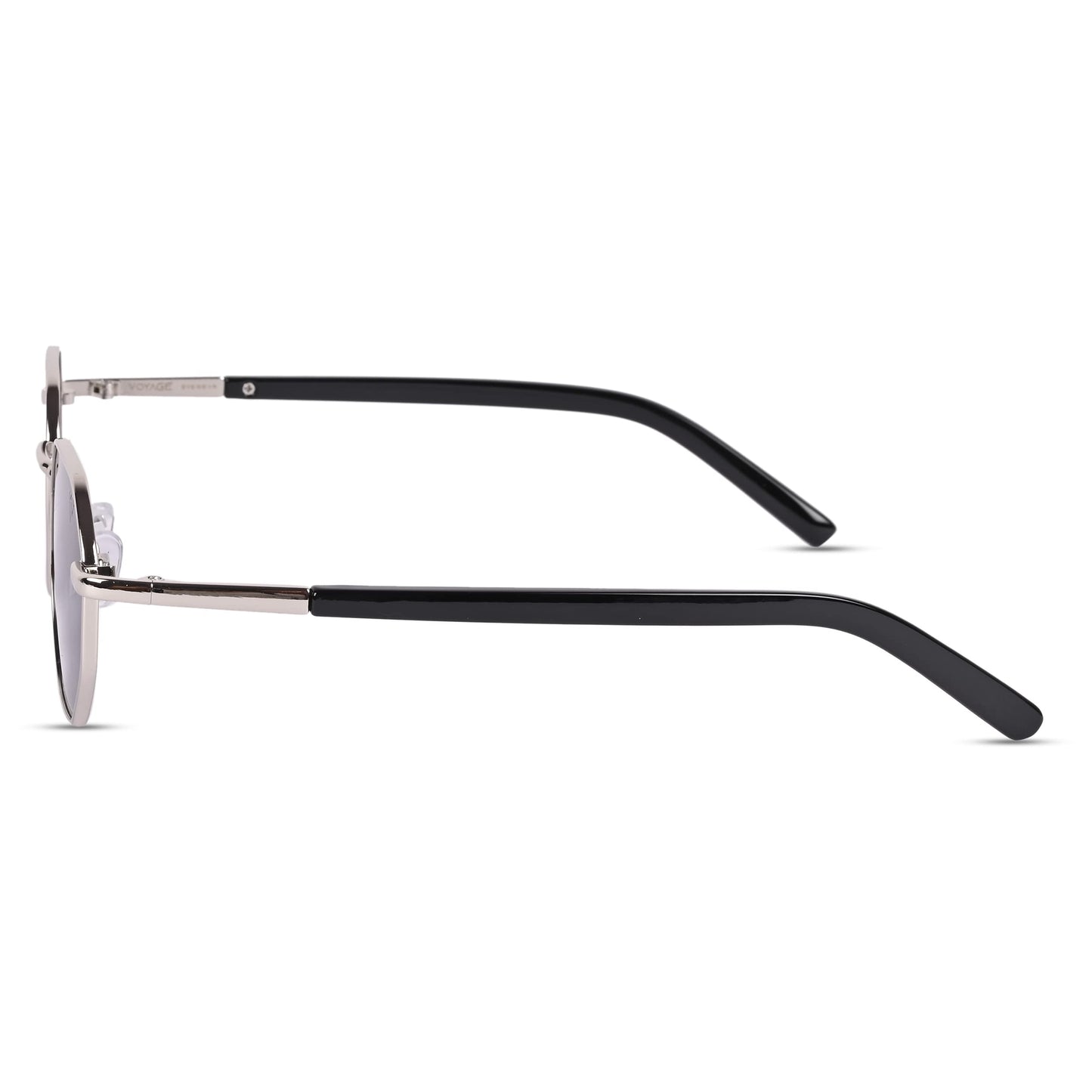 Voyage UV Protection Black Round Non-Polarized Sunglasses for Men & Women (2206MG3770 | Silver Frame | Black Lens | 48)