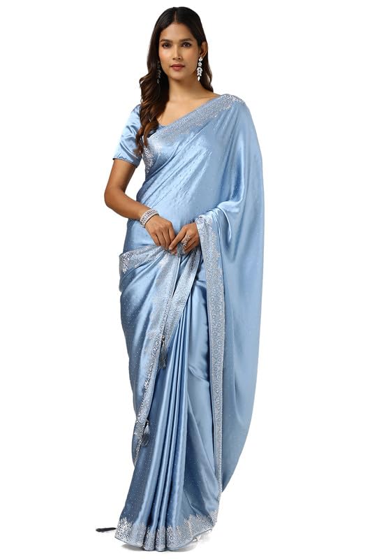 Soch Womens Powder Blue Satin Saree With Stone Work