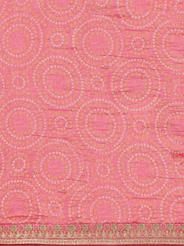 Panzora Women's Pink Vichitra Silk Saree With Unstitched Blouse Piece