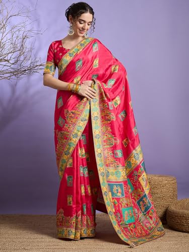 AKHILAM Women's Kanjivaram Woven Soft Silk Saree With Blouse Piece