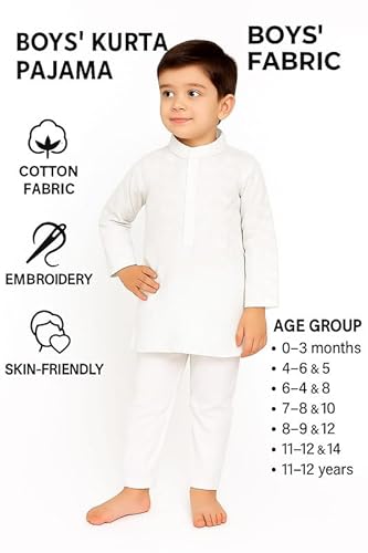 Zingle Boys Cotton White Kurta Pajama Set|Festive Kids Ethnic Wear Cotton Kurta Pajama Set