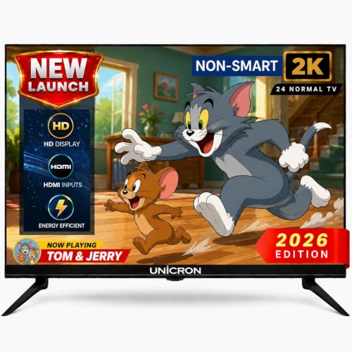 UNICRON 24 Inch HD LED TV Non Smart 20W Sound Output, Premuim Slim Design Crystal Clear Display with HDMI & USB Ports, Ideal for Home, Office & Monitor Security (Black) A+