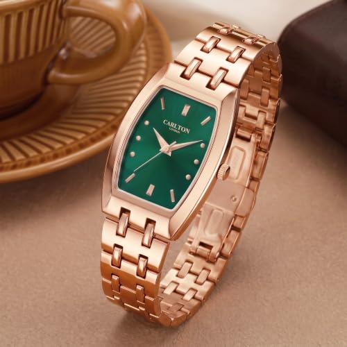 Carlton London Women's Watch Catherine Green Rectangle Dial CL-CT-RGRN | Green Dial | Rectangle Dial Shape | Silver Stainless Steel Bracelet | Quartz Movement