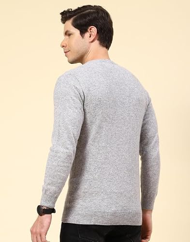 Monte Carlo Lt Grey Mix Solid V Neck Pullover | Warm Woolen Pullover for Men | Soft Comfortable Knitted Winter Wear Sweater for Men's