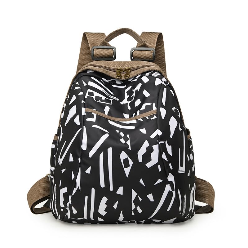 MOCA Fashionable Casual Nylon Backpack for Womens Girls M Size Multipurpose BagPack Travel, Casual, College, Office, Work Gift Bag Women (Maple Leaf) (Black white)