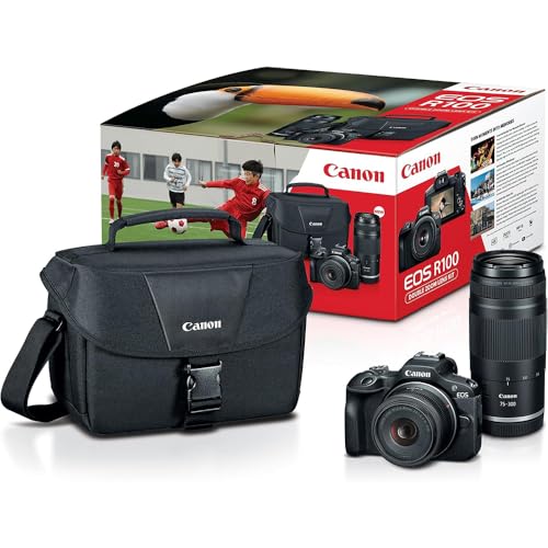 Canon EOS R100 Camera Double Zoom 2 Lens Kit w/RF-S 18-45mm + RF 75-300mm Lenses 6052C111 Bundle with Deco Photo Kit Including Lexar Premium PRO Series 64GB SDXC Memory Card + Corel Photo Video Suite