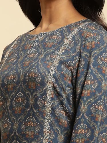 W for Woman Black Paisley Printed Kurta with Kasab Embroidery (Size: 3XL)-24NOW10355-122961