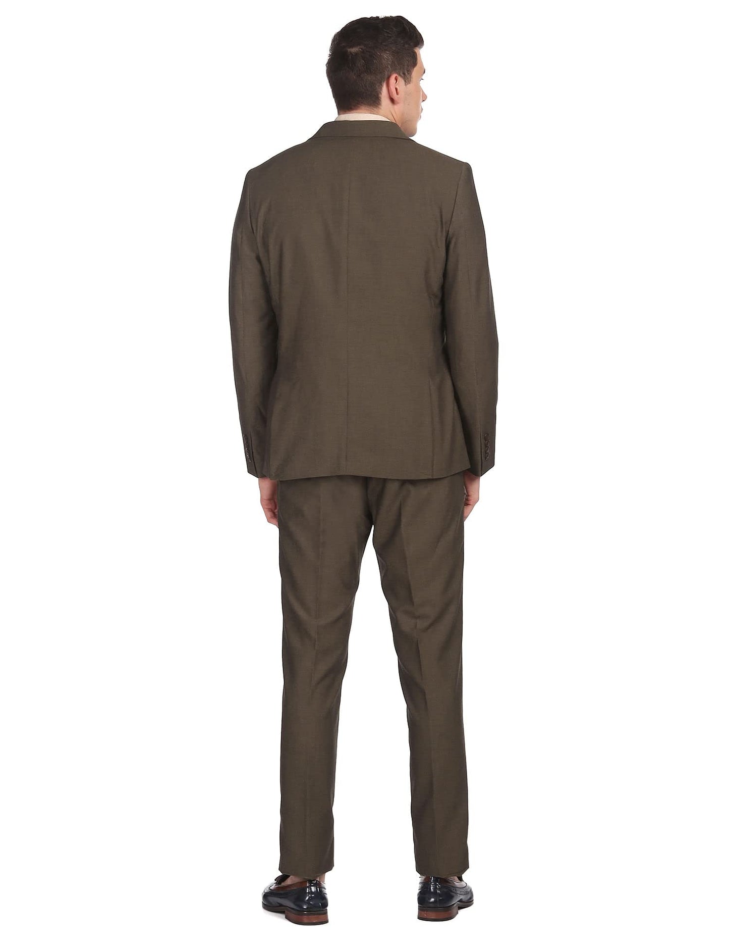 Arrow Polyester Men Brown Tailored Regular Fit Three Piece Suit Business Pants Set (ARADSU5556 44)