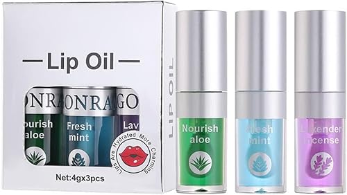 My Colors 3 Pcs Moisturizing Lip Oil Set, Hydrating Lip Glow Oil Moisturizing Lip Oil Gloss Transparent No Sticky Lip Gloss Lip Balm Lip Care for Women Girls - A, 4g