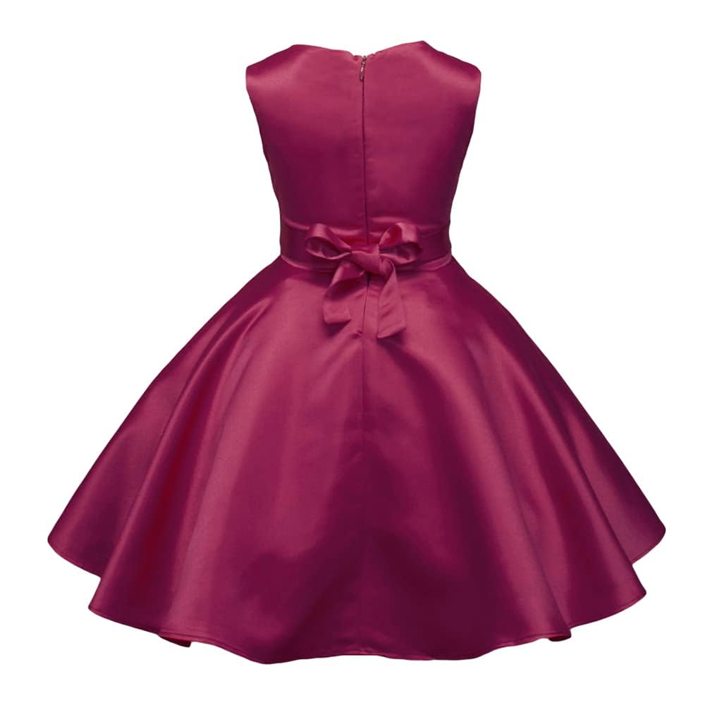 Hopscotch Girls Knee Length Party Fit And Flare Dresses in Burgundy Color for Ages (3-4 Years)