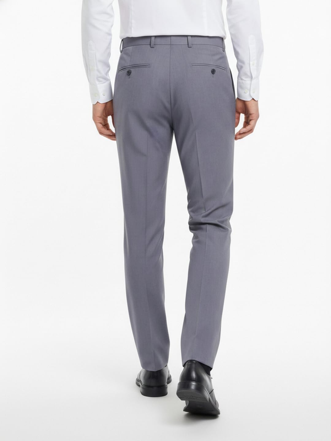 Park Avenue Men Slim Fit Solid Pattern Poly Viscose Blend Flat Front Formal Trouser Medium Grey