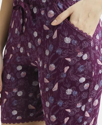 Jockey Shorts for Women with Side Pocket & Drawstring closure RX10_Purple Wine Assorted Prints_XXL