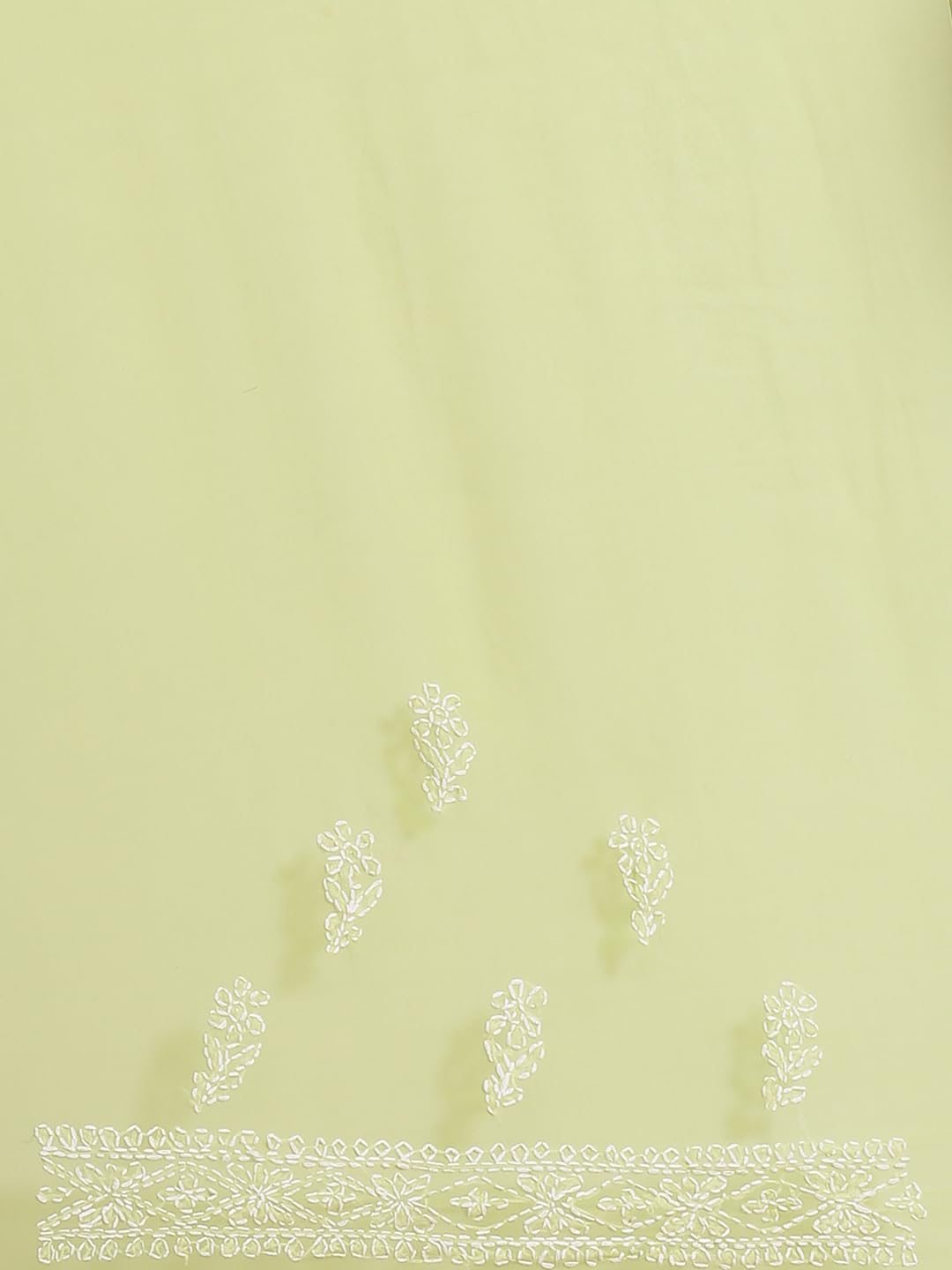 Ada Hand Embroidered Lucknow Chikankari Green Georgette Saree with Blouse Piece for Women A191630