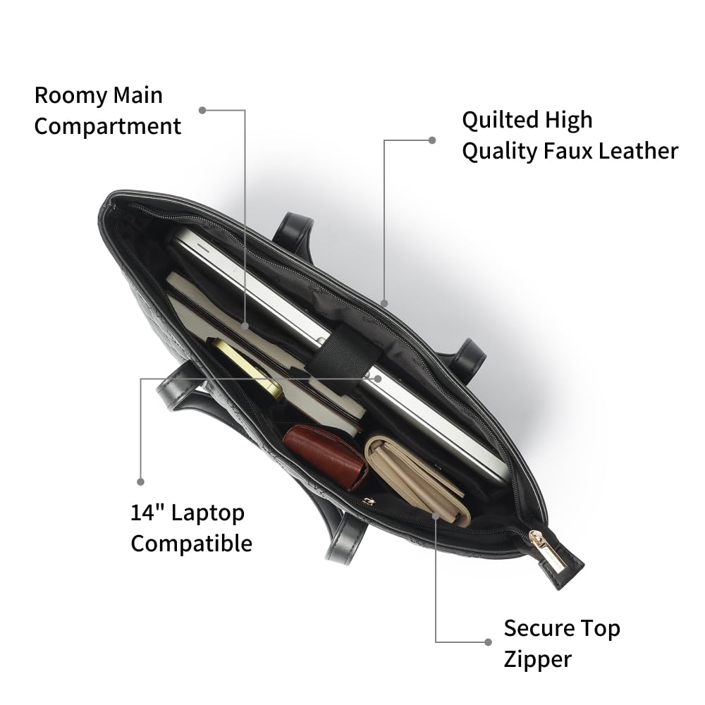 Fastrack Quilttote | Quilted Faux-Leather Laptop Tote For Women | 14-Inch Laptop Compatible Office & Casual Carry