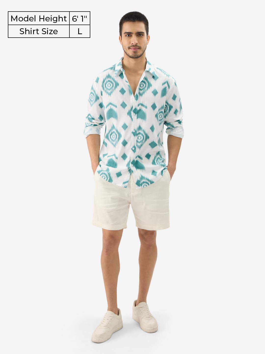 The Souled Store Official Captain America: Indie Pattern Long Sleeve Collared Neck Button Down Regular Fit Cotton Shirts for Mens & Boys- Heroic Style for Every Day White