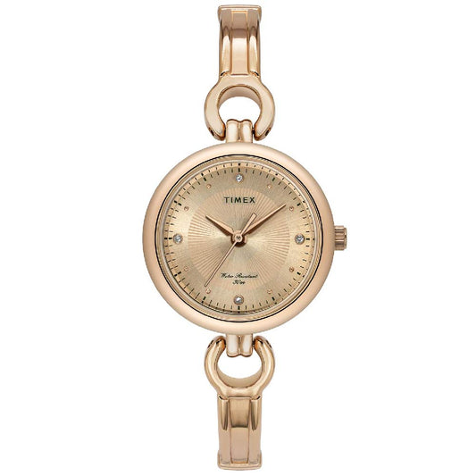 TIMEX Classics Analog Watch for Women with Rose Gold Round Dial & Rose Gold Brass Bracelet Band Water Resistant Women's Wrist Watches - TWEL11425