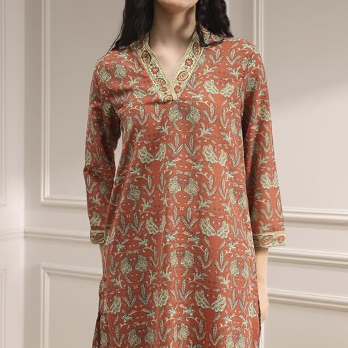 Biba Women Blue Rust Polyester Straight Printed Kurta Set_38