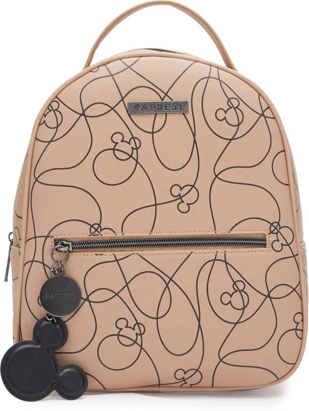 Caprese Women's PU Printed Pattern Vinci Backpack (Beige, Medium)