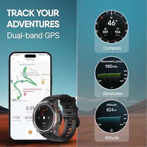CrossBeats Armour Pro AI Premium Smart Watch for Man, Latest 1.43” AMOLED Always on Display,5 ATM Waterproof,Compass,30-Day Battery, GPS,BT Calling Smartwatch,150+ Sports Modes,BP,HR,SPO2,Android,iOS