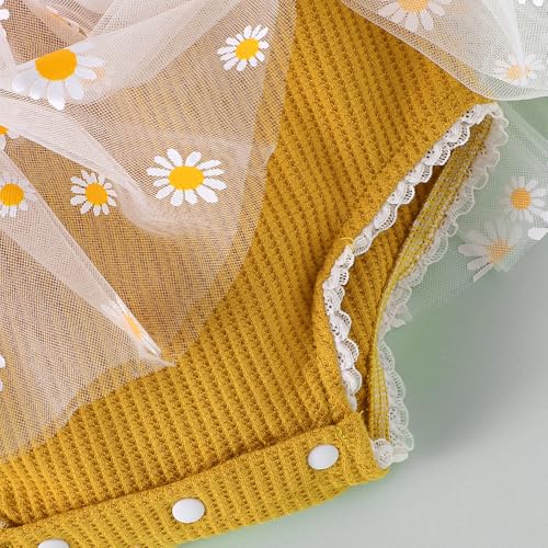 Hopscotch Baby Girls Floral Print Short Sleeves Mustard Bodysuits For Ages (12-18 Months)