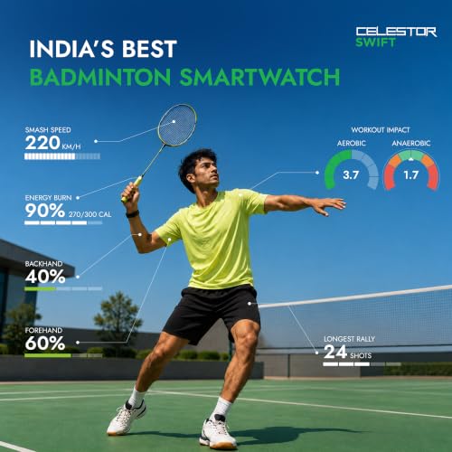 Titan Celestor Swift Smart Watch 1.32" AMOLED Display, Advanced Badminton Mode, Training Load & Readiness, Built-in GPS with Advanced Running Mode, Zone-Based Training & Recovery, AI Day Brief - Black