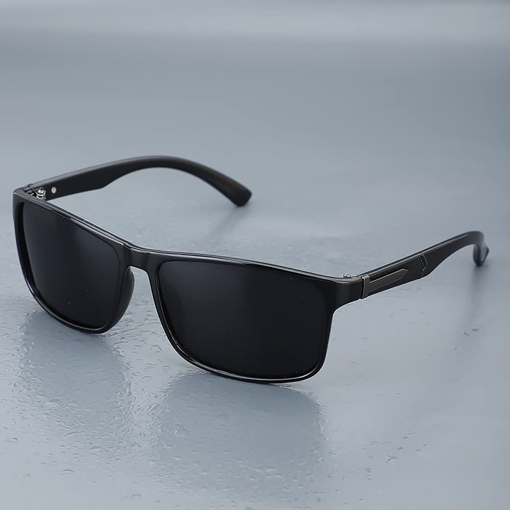 Carlton London-Premium-Men's-Black Toned Polarised and UV Protected Lens Square Sunglasses