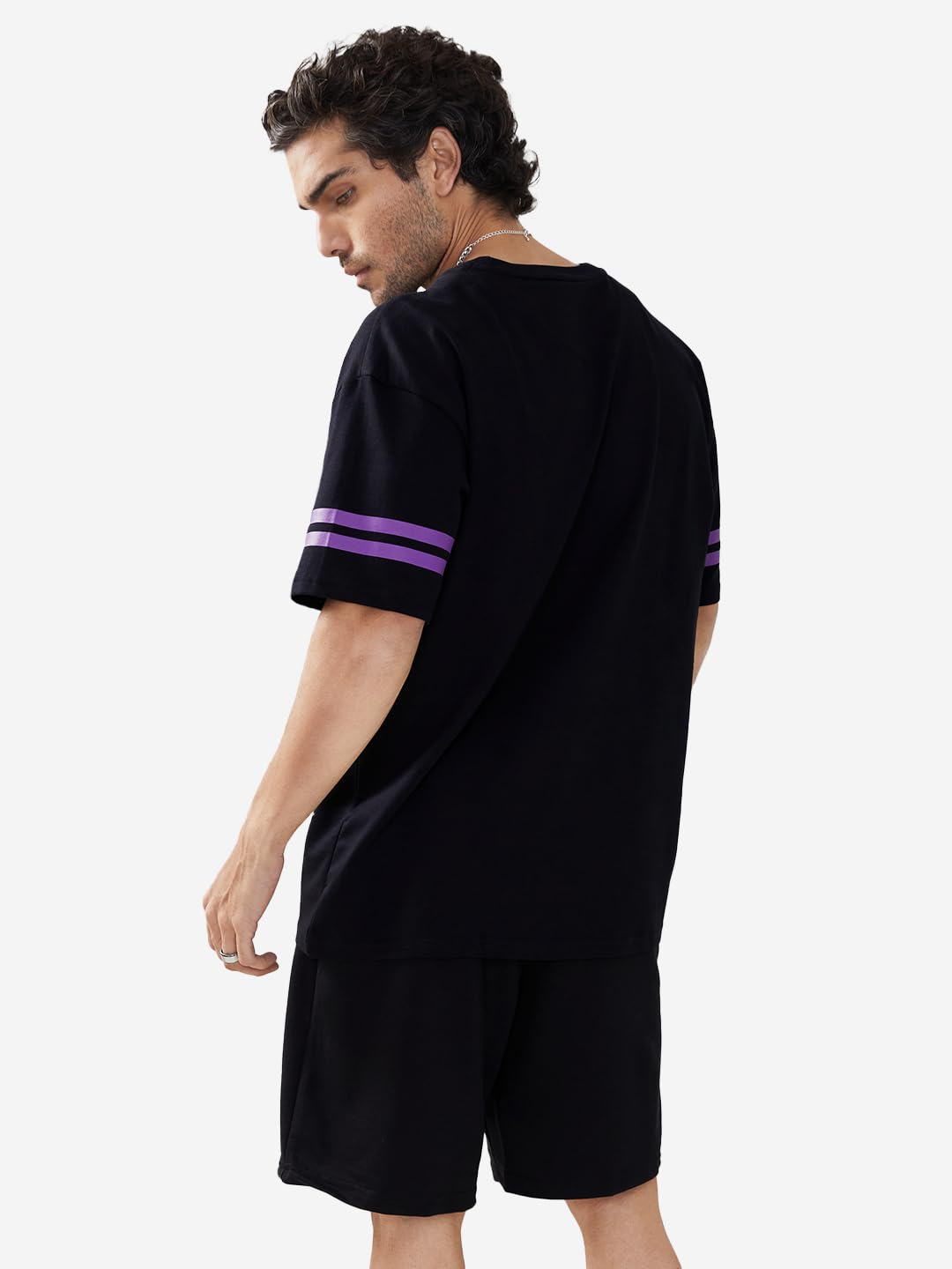 The Souled Store Men's Loose T-Shirt (190215_Black Oversized T Shirts for Men Baggy Off-Shoulder Loose Fit Relaxed Drop Shoulder Half Sleeve Round Neck Back Printed