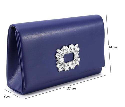 ZEVORA Women's Framed Foldover Clutch | Detachable Chain Sling Strap | Ladies Purse Wallet 08A Blue (22X14 CM)