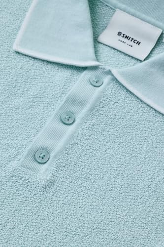 SNITCH Men’s Polo Core Lab T-Shirt | Textured Knit Design with Buttoned Closure | 100% Cotton Fabric for Breathable Comfort & Casual Wear | Light Green