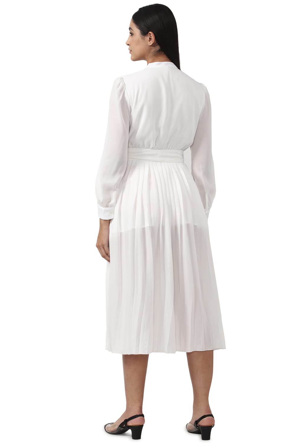 Van Heusen Women's Polyester Classic Below The Knee Dress (VWDRFRGPM65571_White_L)