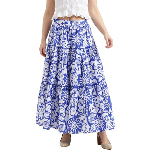 United Colors of Benetton Regular Fit High Rise Printed Skirt (Size : 24) - 26P4WVLSK318I901 Blue
