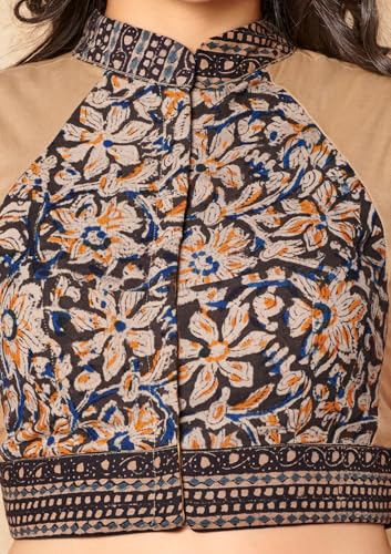 S SALWAR STUDIO Beige Kalamkari Pure Cotton Stand Collar Readymade Blouse