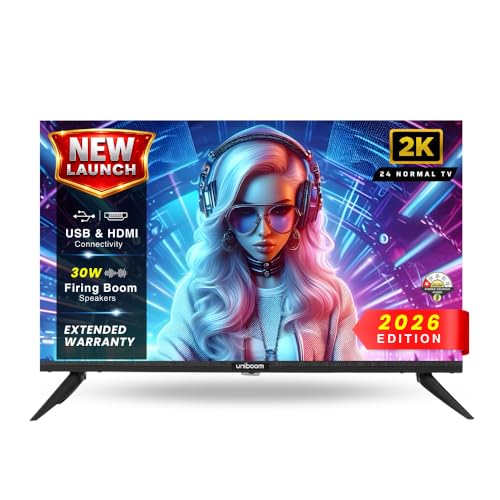 Uniboom_Optima Series 60 cm (24 inch) HD Ready LED TV 2025 Edition with 30W Sonic Boom - True Frameless - Aura Vision+ Display - (Non Smart)- 24N-ULT-AED