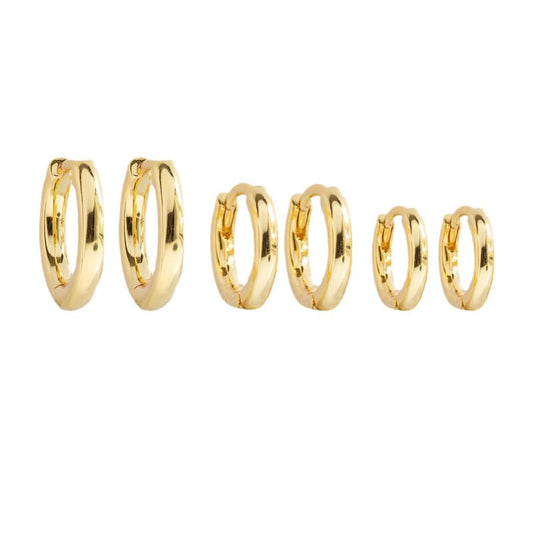 Aaishwarya Set of 3 pairs - 18K Gold Plated Huggies Hoop Earring Set | 11,13,15 mm | Earrings for Women and Girls | Waterproof Anti-Tarnish Jewels | Elegant Jewelry Gift | Minimal Stacking Jewellery