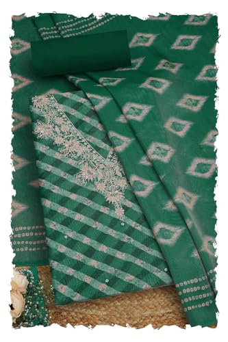 Soch Womens Teal Tissue Shimmer Checkered Unstitch Dress Material With Zari