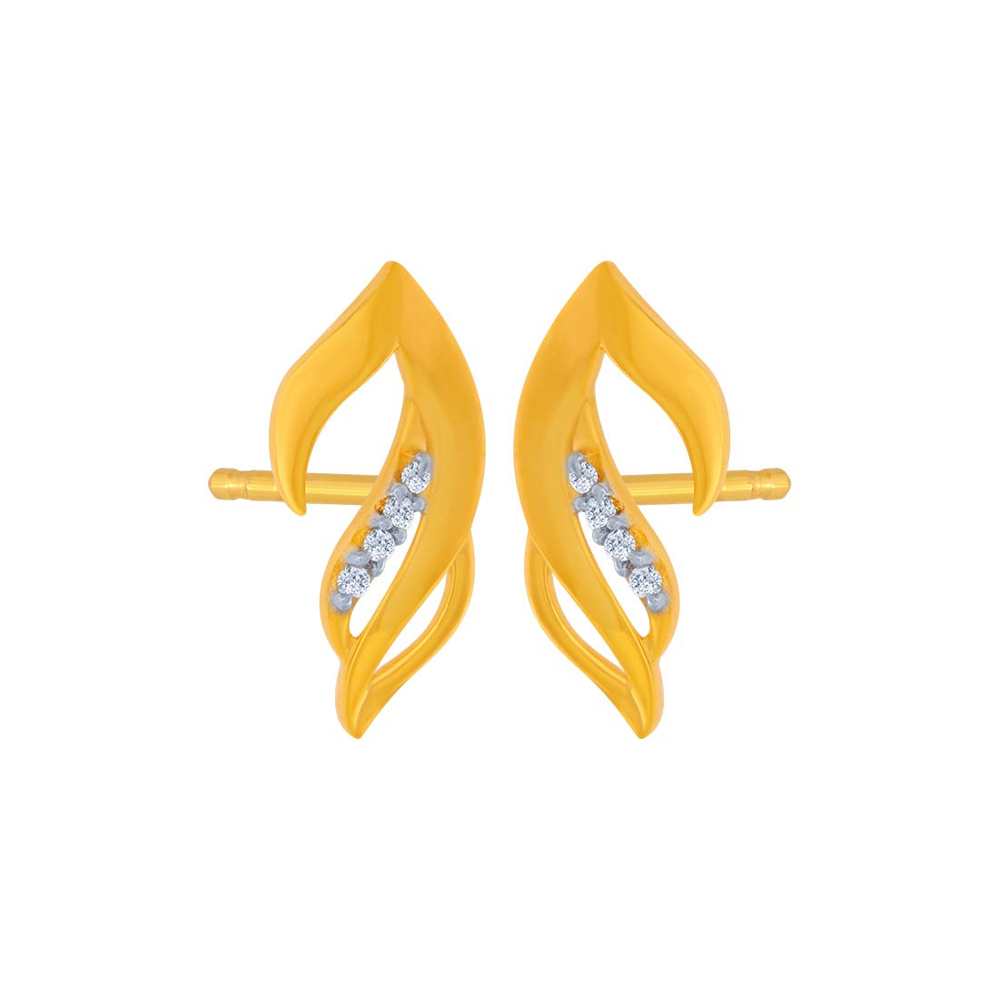 P.C. Chandra Jewellers 14k (585) Yellow Gold and American Diamond Stud Earrings for Women - 0.89 Grams