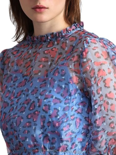 ONLY Women Printed Cotton Blue Peplum Top