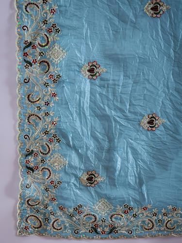 SAREE MALL Women's Light Blue Paper Silk Embroidered Saree With Unstitched Blouse (DHNIYA2032C_DC)