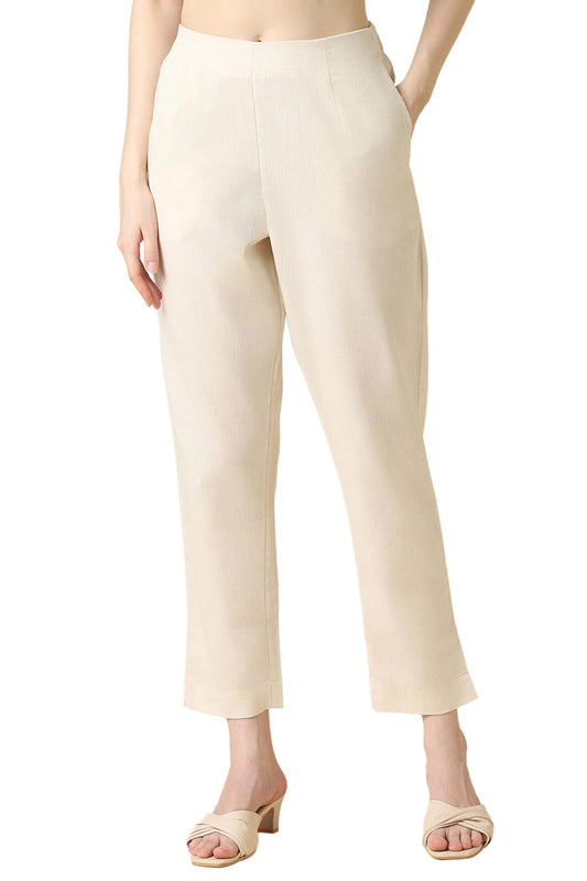 Van Heusen Women Cotton Solid Cigarette Pant - Relax Fit, Functional Pocketss
