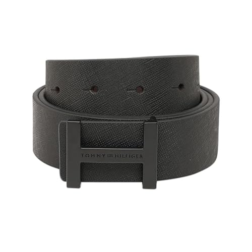 Tommy Hilfiger Stellarton Men's Leather Reversible Belt - Black+Brown | 2-In-1 Saffiano Textured H-Monogram Belt With Matte Black Buckle | Size - M 90Cm