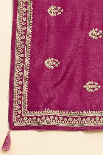 TRENDMALLS Women's Vichitra Silk Embroidery Salwar Suit Set Kurta Pant with Dupatta (G142-Pink-XL)
